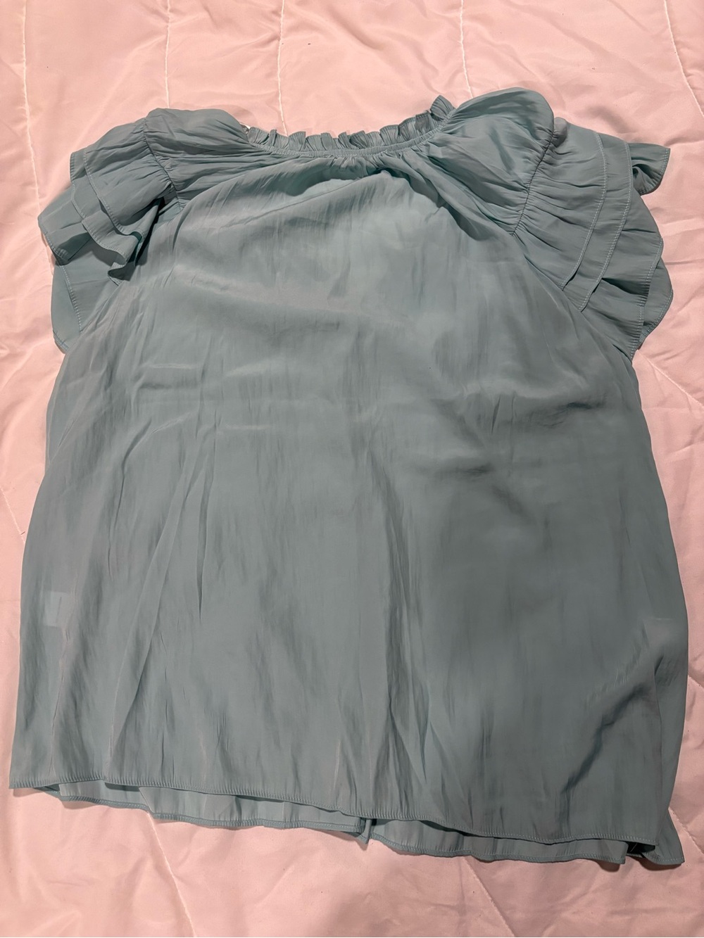 Rose & Olive Dusty Blue Ruffle Sleeve Peasant Top 1X - Picture 5 of 5